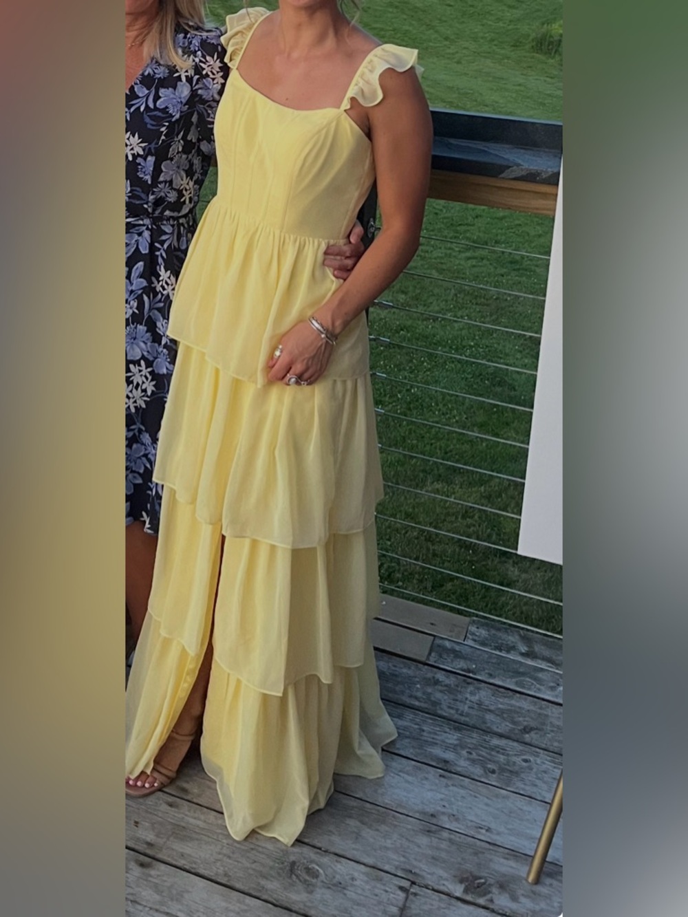 Revelry Pale Yellow Tiered Maxi Dress with Ruffle Straps